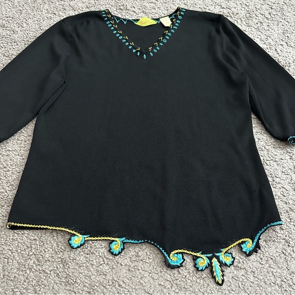 Prima Bella Black Knit Embroidered Beaded Shirt Womens L - Picture 13 of 16